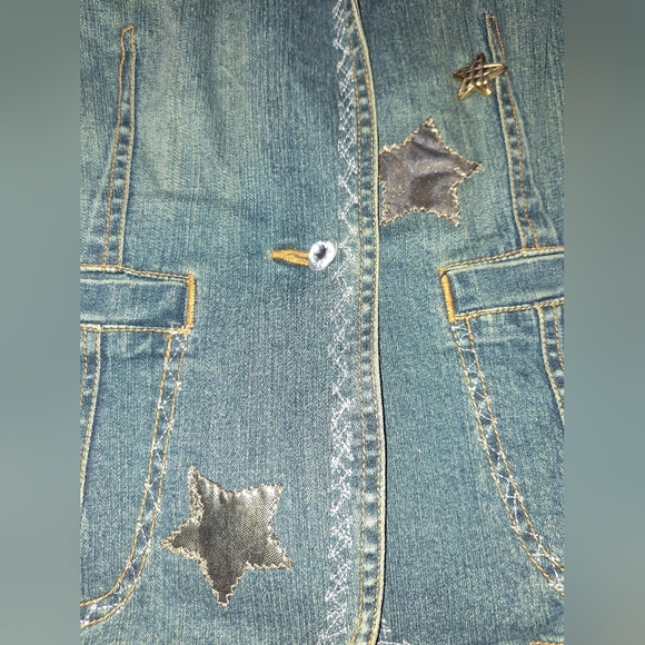 Vintage Upcycled Denim Blazer Stars Soze XL - Picture 6 of 8